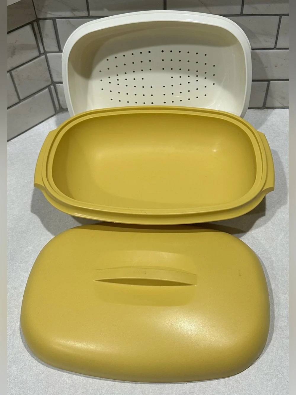 Vintage Tupperware 1273,74,75 Microwave Vegetable Steamer Gold 3 Piece USA